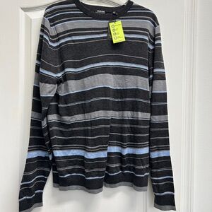 Murano Modern Performance Sweater Mens Large Gray Blue Striped Knit NWT